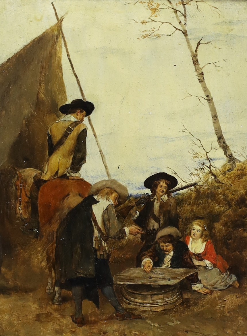 Heinrich Breling (German, 1849-1914), oil on board, figures in a landscape, signed and dated 1880, label verso, 19 x 13cm